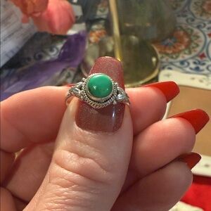 Silver and Green Stone Ring